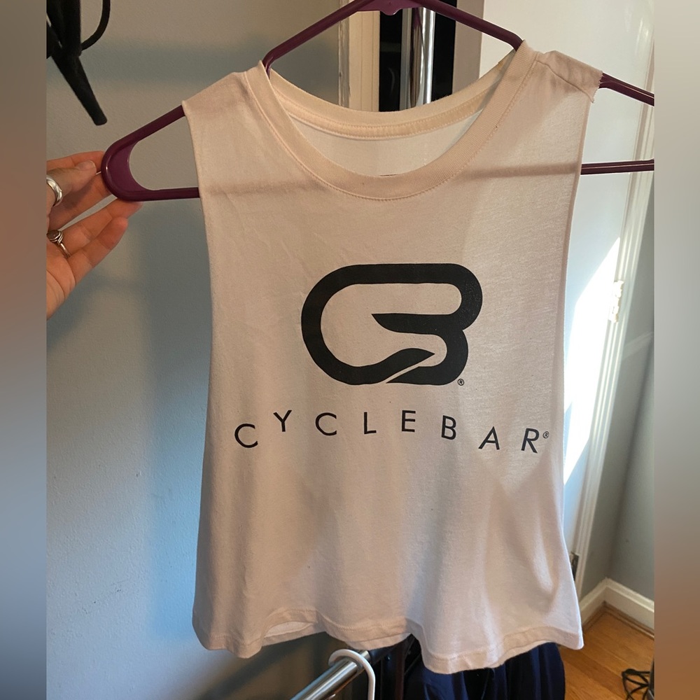 White CycleBar Razorback tank workout shirt